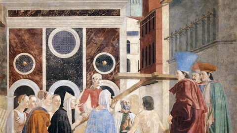 Un segmento de los frescos de la Santa Cruz