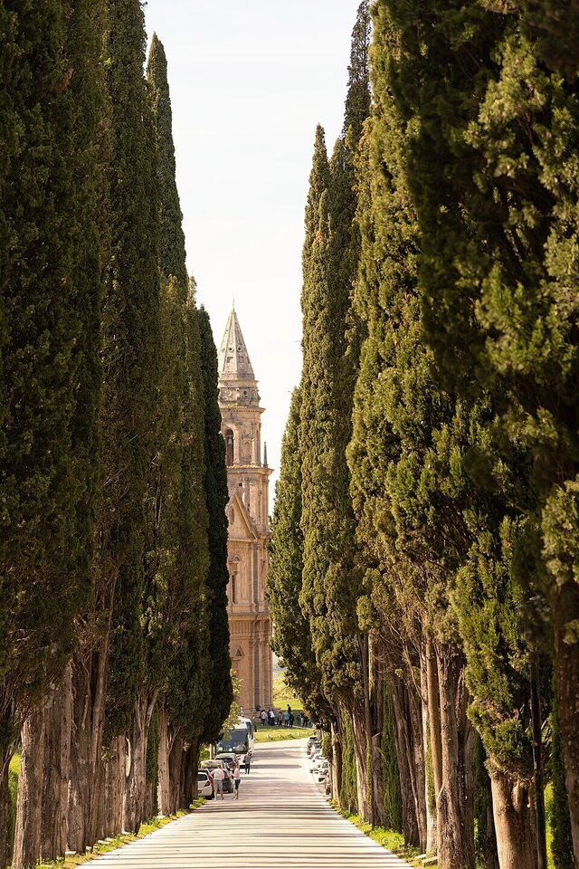 Santuario de la Madonna di San Biagio, camino de cipreses