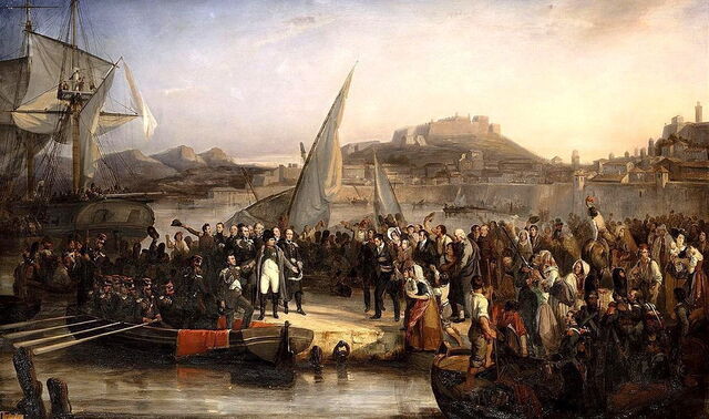 Pintura de Napoleón dejando la isla de Elba