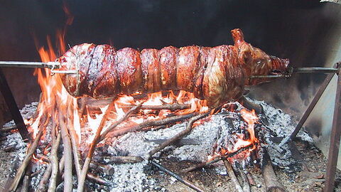 porchetta en el fuego