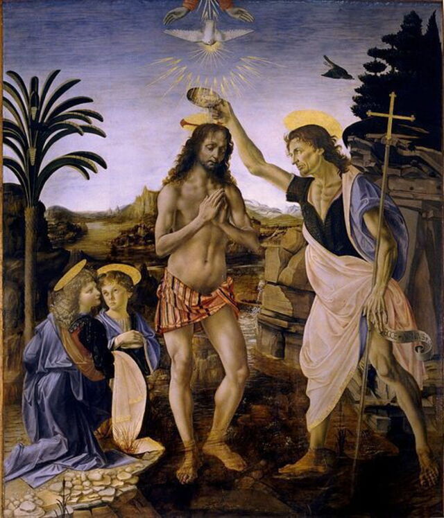 Pintura de Leondardo y su maestro Verrocchio