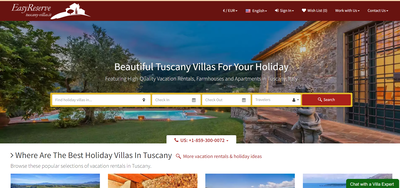 Tuscany Villas, página de inicio