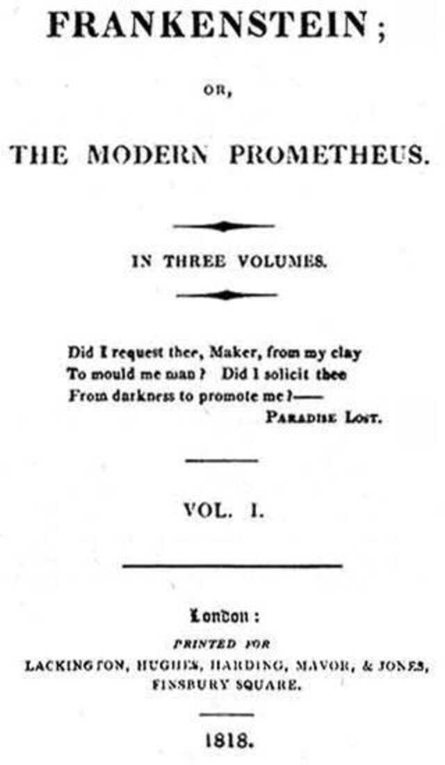 Frankenstein, 1818 edición, página Título