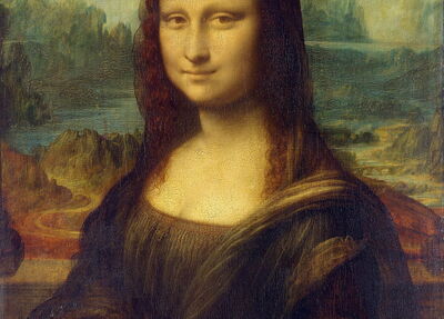 Detalle de la Mona Lisa con Ponte Buriano al fondo