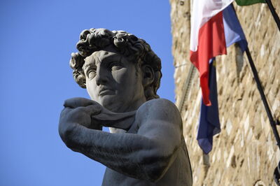 Detalle de la réplica del David delante del Palazzo Vecchio