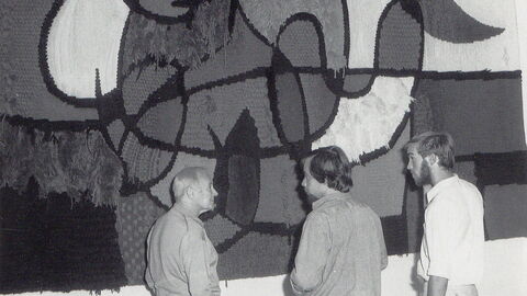 Miró, Delclaux i Royo. Primera versión del tapiz de Tarragona, Fábrica Aymat, 1970