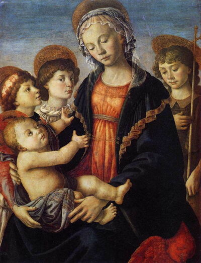 Botticelli, La Virgen y el Niño con dos ángeles y el joven San Juan Bautista