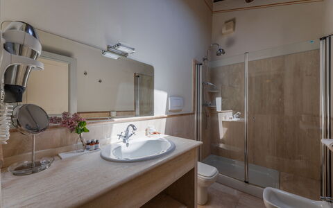 Terrazza Cortonese: Espejo, Arreglo De Tubería, Grifo, Lavabo, Propiedad, Baño, Lavabo Del Baño, Madera, Ducha, Piso