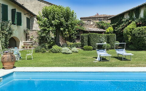 Villa Montalcinello In Siena, Private Pool: Agua, Planta, Cielo, Mueble, Propiedad, Ventana, Verde, Edificio, Azur, Azul