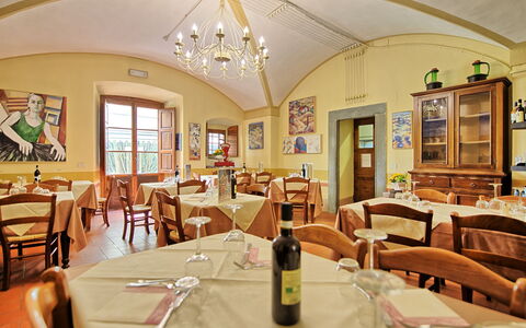 Montegufoni: Restaurante, Habitación, Propiedad, Comedor, Edificio, Diseño De Interiores, Bienes Raíces, Mesa, Mueble, Negocio