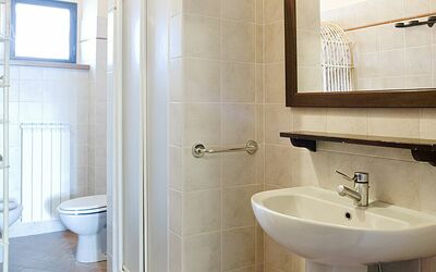 Greppia: Espejo, Grifo, Lavabo, Arreglo De Tubería, Propiedad, Lavabo Del Baño, Madera, Edificio, Baño, Púrpura