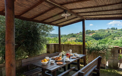 Villa Laura: Mesa, Planta, Mueble, Sombra, Madera, Porche, Diseño De Interiores, Nube, Árbol, Ocio