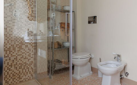 Appartamento Mancini: Arreglo De Tubería, Baño, Baño, Asiento Del Baño, Diseño De Interiores, Suelo, Piso, Plomería, Puerta De La Ducha, Madera