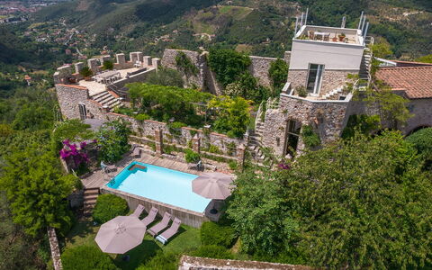 Villa Maestosa - Camaiore, Toscana: Propiedad, Planta, Edificio, Árbol, Arquitectura, Barrio Residencial, Agua, Ventana, Paisaje, Bienes Raíces