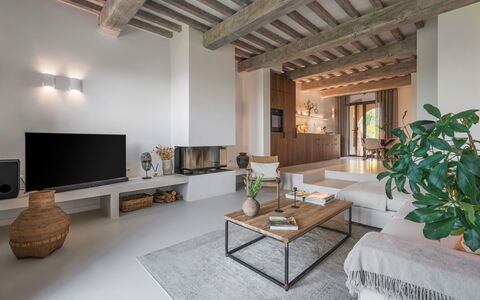 Coratina Spereto Apartment with Pool, Montaione: Mueble, Sofá, Mesa, Planta, Diseño De Interiores, Sala, Edificio, Piso, Madera, Suelo