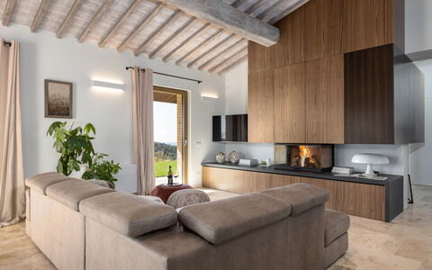 Villa Velari In Volterra With Private Pool, Ac: Propiedad, Mueble, Planta, Edificio, Comodidad, Madera, Sala, Diseño De Interiores, Arquitectura, Suelo