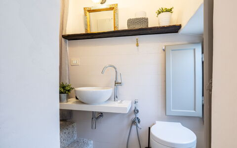 La Piccina: Grifo, Planta, Propiedad, Arreglo De Tubería, Lavabo, Lavabo Del Baño, Espejo, Blanco, Baño, Púrpura