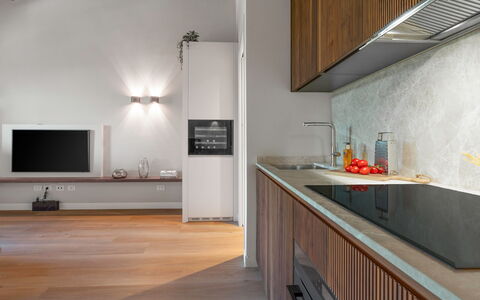 Correggiolo Spereto Apartment With Pool, Montaione: Gabinetes, Propiedad, Mostrador, Mueble, Edificio, Grifo, Lavabo, Madera, Diseño De Interiores, Cocina