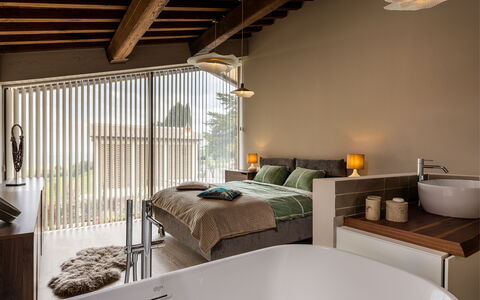 Melaiolo Modern Apartment With Pool, Montaione, To: Diseño De Interiores, Mueble, Pared, Techo, Piso, Habitación, Suelo, Habitación, Encendiendo, Cama