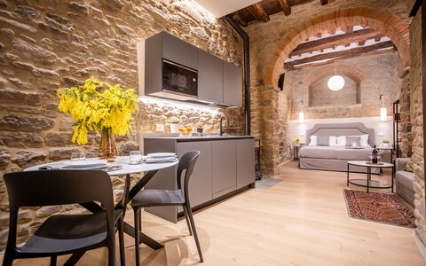 Maccari Suite: Diseño De Interiores, Mueble, Techo, Sala, Departamento, Pared De Piedra, Sofá, Silla, Lámpara