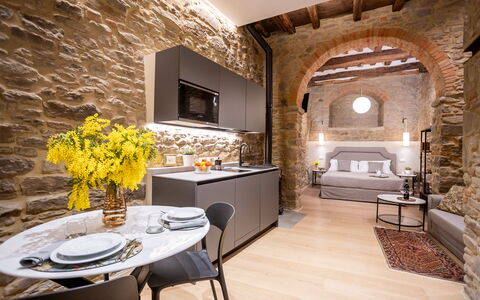 Maccari Suite: Diseño De Interiores, Mueble, Piso, Sala, Techo, Pared De Piedra, Sofá, Silla, Lámpara