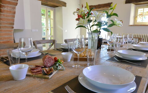 Villa Il Troscione: Mueble, Vajilla, Mesa, Silla, Madera, Diseño De Interiores, Cocina Y Comedor Mesa, Utensilios Para Servir, Comedor, Piso