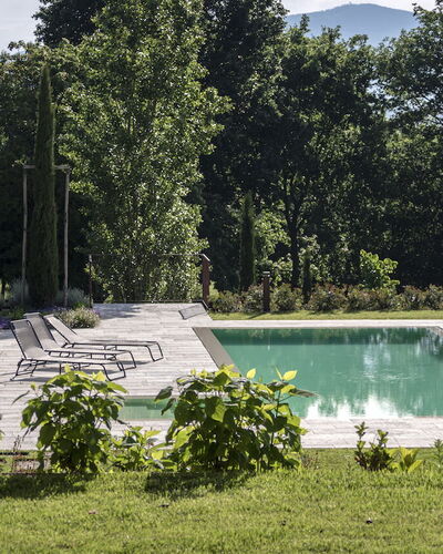 Villa Cortona: Eco-Sustainable Luxury Estate with: Arbusto, Jardín, Piscina, Paisajismo, Patio Interior, Sombra, Césped, Losa, Yarda, Mueble Para Exteriores