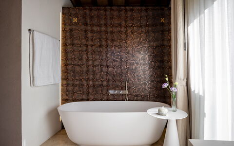 Il Gabbro, Luxury Experience: Pared, Arreglo De Tubería, Diseño De Interiores, Piso, Baño, Bañera, Marrón, Suelo, Encendiendo, Plomería