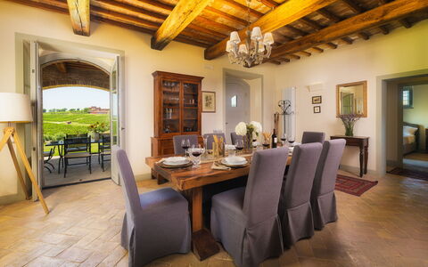 Villa Flaminia 8+2 -: Mueble, Diseño De Interiores, Mesa, Silla, Madera, Comedor, Cocina Y Comedor Mesa, Piso, Habitación, Suelo