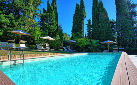 Villa Camaiore: Piscina, Propiedad, Ocio, Vacaciones, Bienes Raíces, Agua, Recurso, Árbol, Inmuebles, Casa